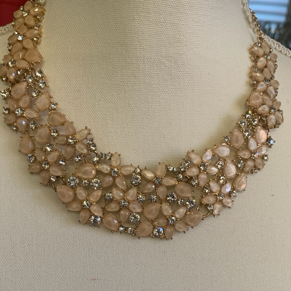 Blush/Soft Peach Rhinestone Statement Necklace - image 5
